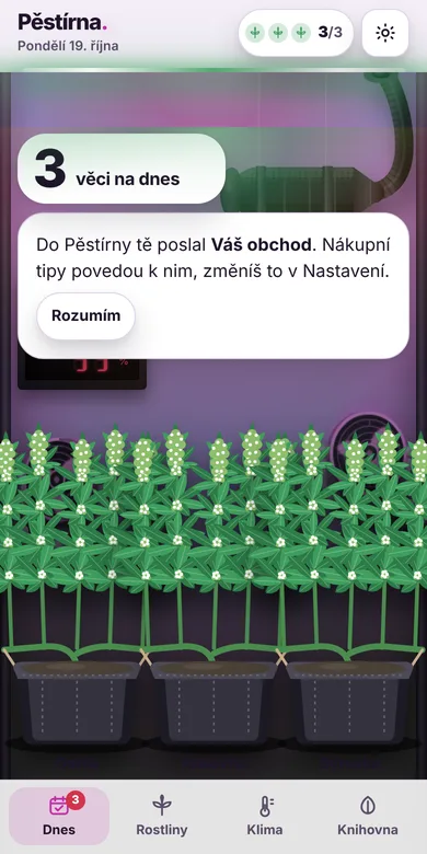 Úvodní obrazovka Pěstírny s hláškou: Do Pěstírny tě poslal váš obchod
